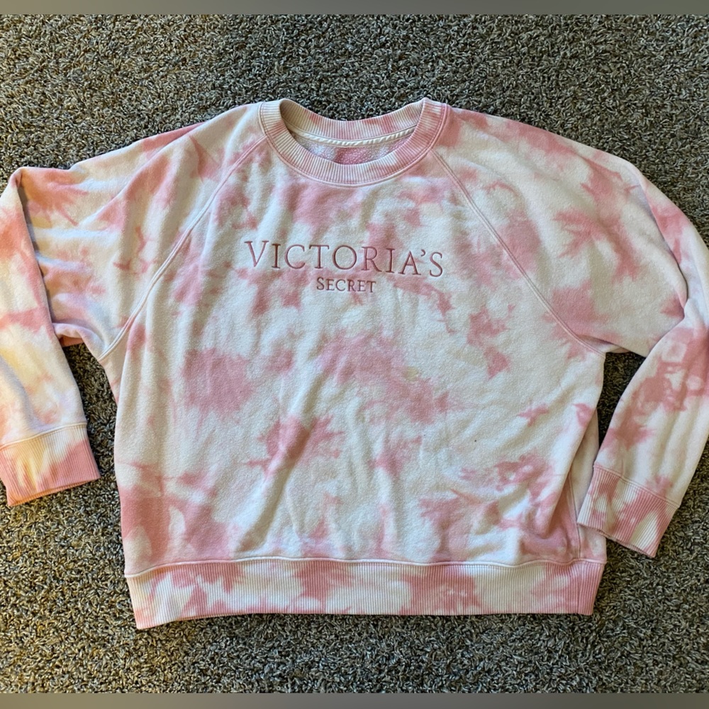 Victoria’s Secret pink and white tie dye crewneck sweatshirt